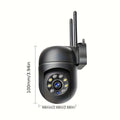 Outdoor security camera with dimensions indicated on a white background