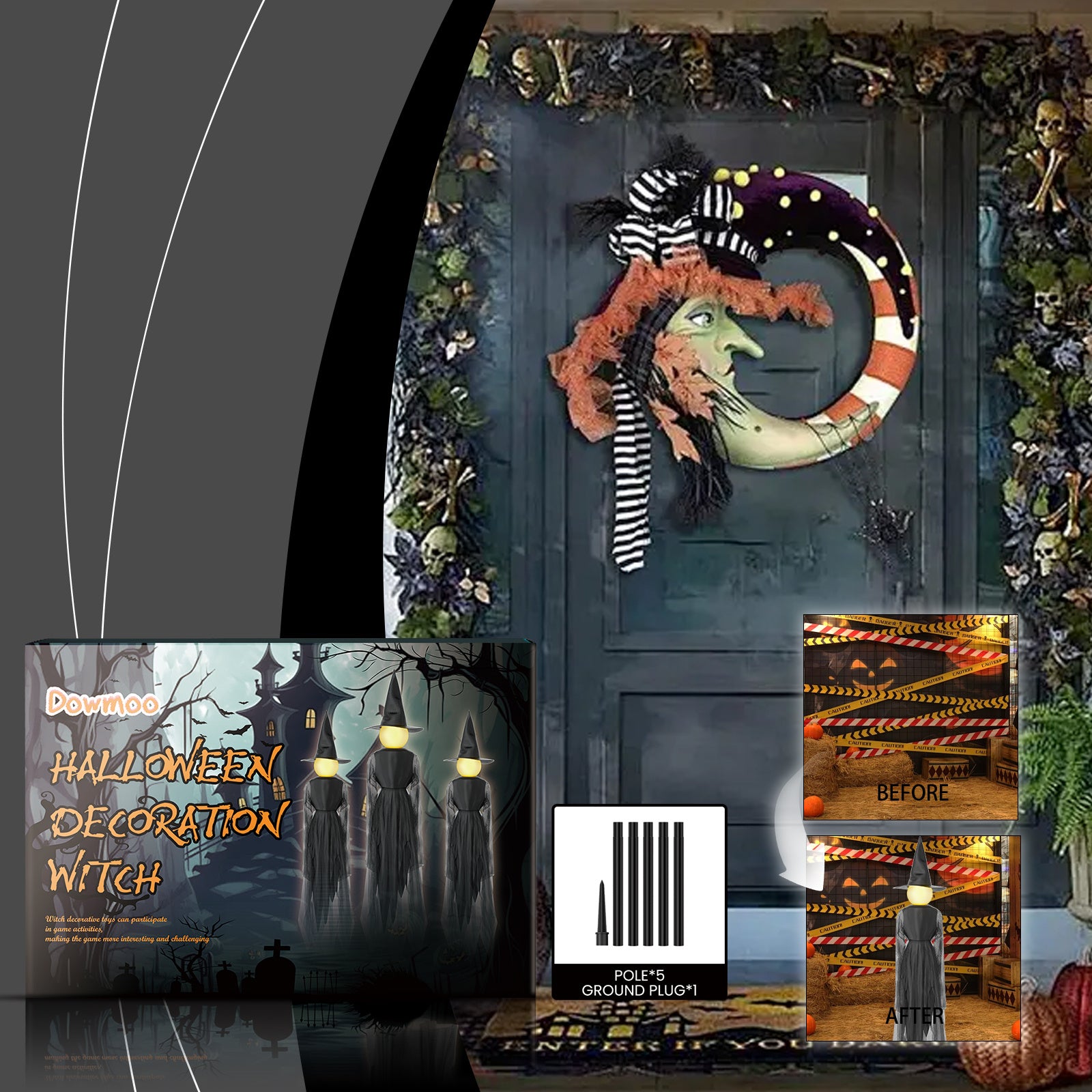 Halloween atmosphere props with witch figure