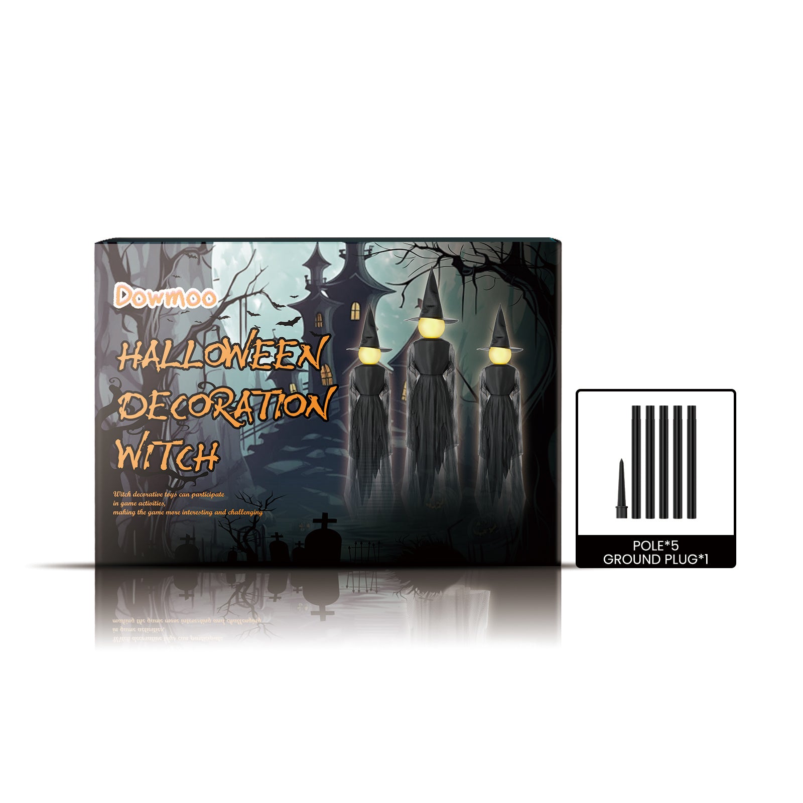 Outdoor Halloween witch decoration with spooky effect