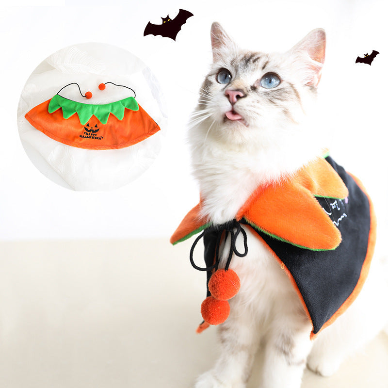 Dog wearing Halloween pumpkin cloak costume for pets