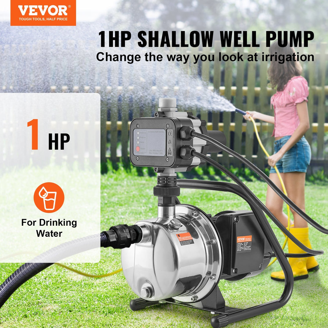 Shallow well pump portable 1HP jet pump with auto controller