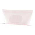 Reusable silicone fridge bag for fruits and vegetables; Pink rectangular pouch on a white background