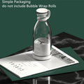 Clear Portable rechargeable USB blender with white label on a magazine with text overlay