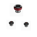 Set of four black and red kitchen cabinet knobs on a white background