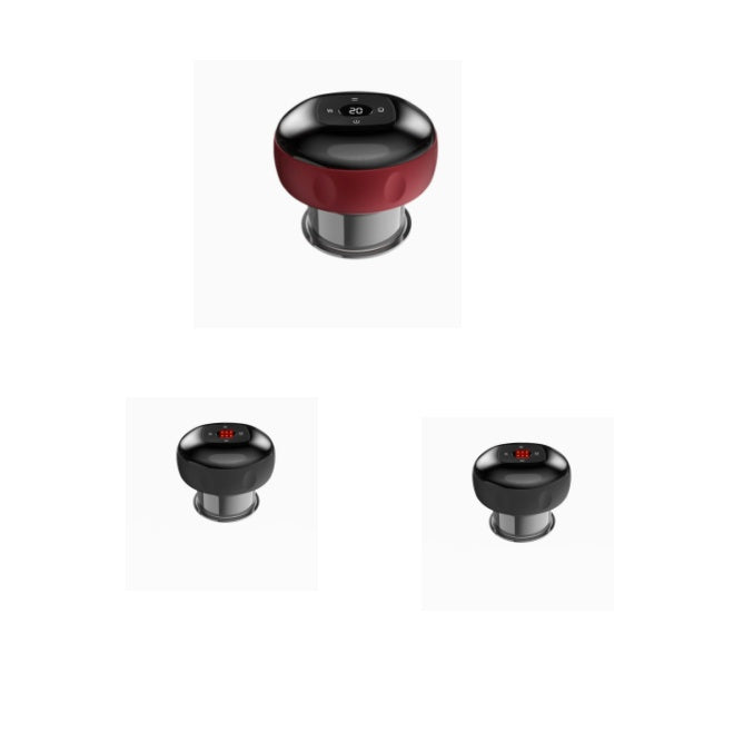 Set of four black and red kitchen cabinet knobs on a white background