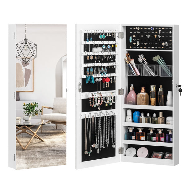 Wall-mounted full-length mirror cabinet with open storage compartments