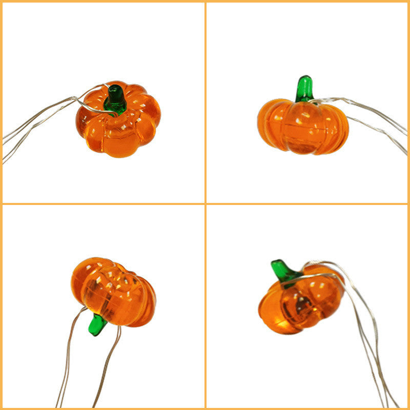 LED pumpkin string lights glowing in warm white for Halloween décor