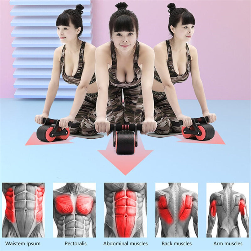 Automatic rebound ab roller in black with comfort grip handles