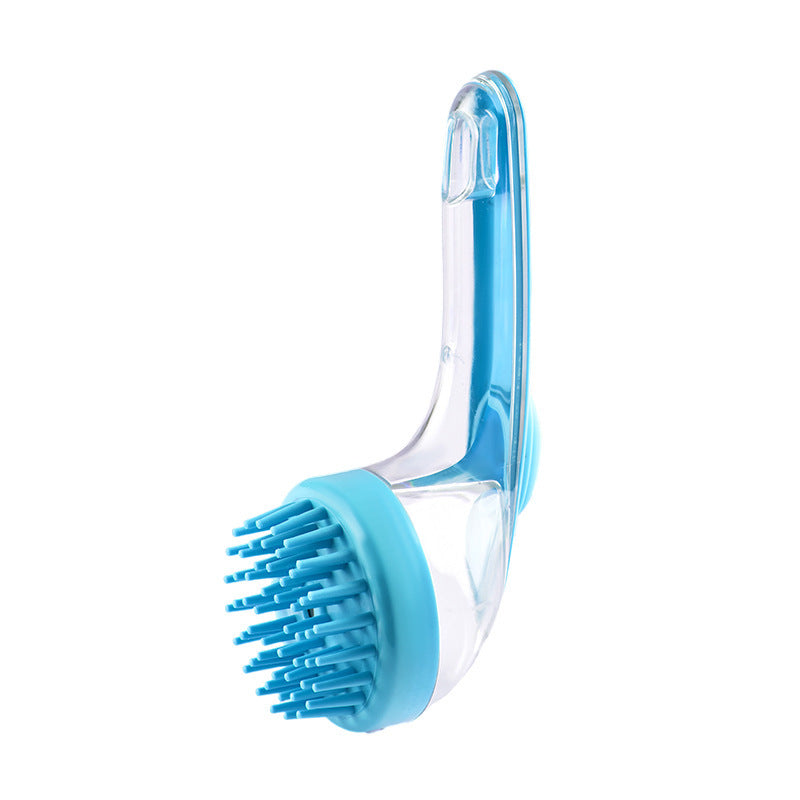 Blue pet grooming brush on a white background