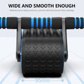 Close-up view of Double wheel ab roller with automatic rebound and knee pad for core workouts