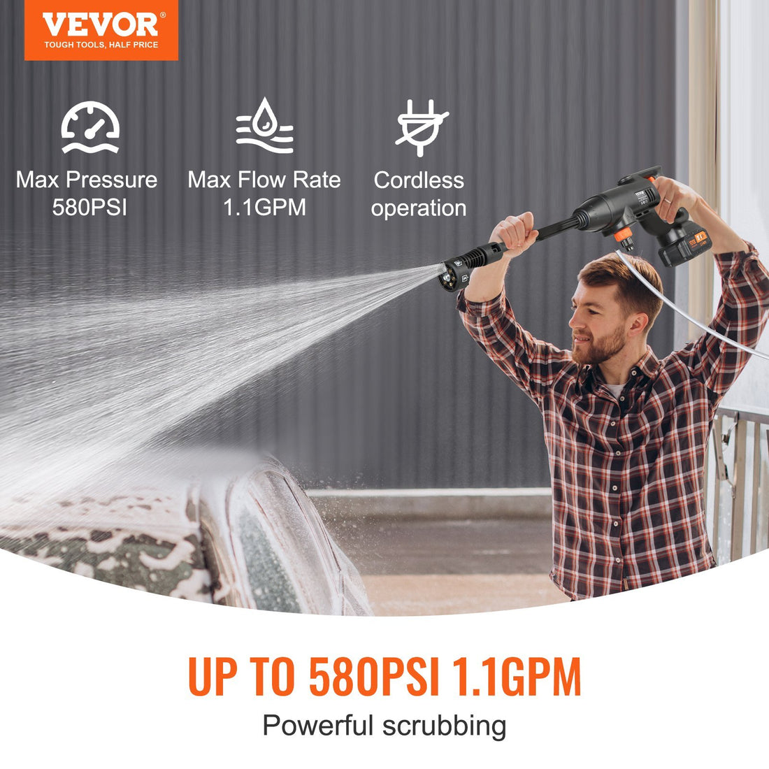 VEVOR cordless pressure washer handheld with 4.0Ah battery