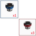 Two door knobs, one blue and one red, with quantity indicators