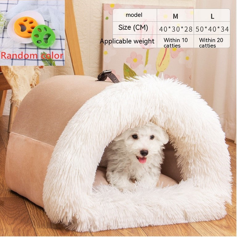 Portable pet nest bed for cats and dogs in brown color
