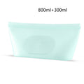 Light blue silicone bag with measurement text on a white background