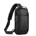 Black sling bag with a visible brand logo on a white background