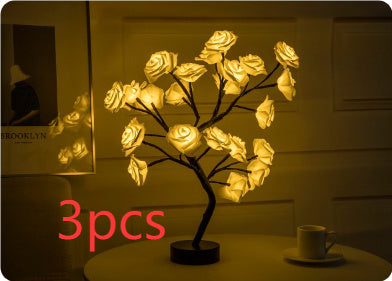 Decorative LED flower tree with glowing flowers on a table, with '3pcs' text overlay.