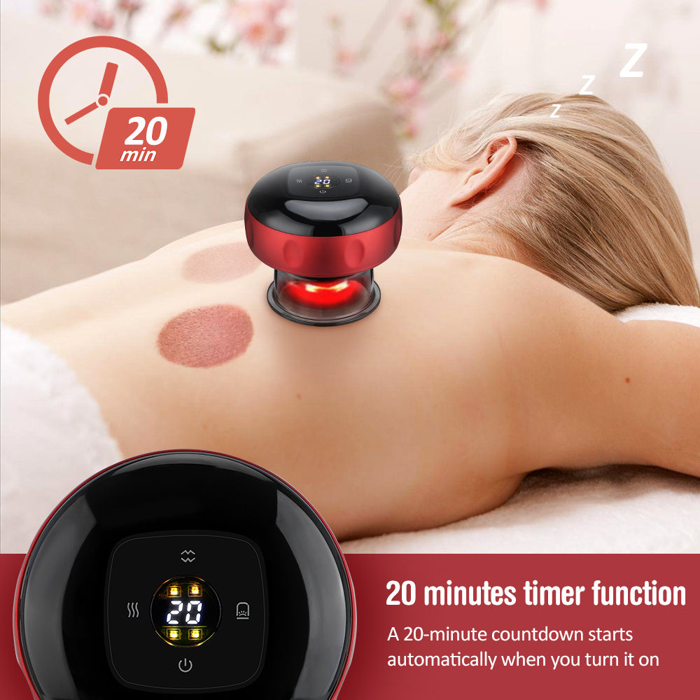 Person receiving neck massage with a handheld massager, featuring a 20-minute timer