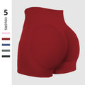 Red high-waisted shorts on a light gray background with color swatches on the left