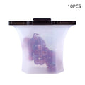 Clear silicone bag with measurement markings containing grapes, labeled '10PCS' on a white background.
