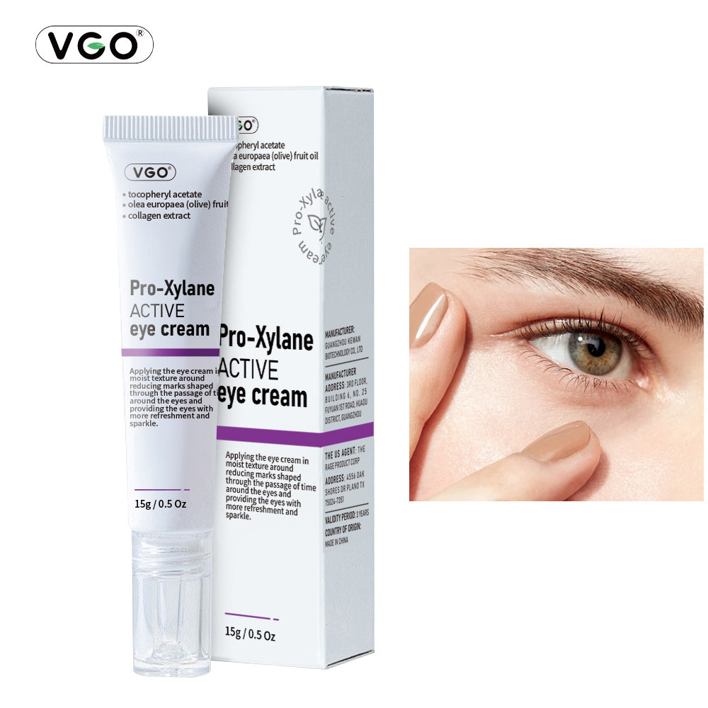 VGO Pro-Xylene Active eye cream packaging with close-up of eye application.