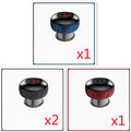 Three cylindrical devices with digital displays on a white background