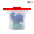 Clear silicone bag with red lid containing blue ice cubes, labeled '10PCS'