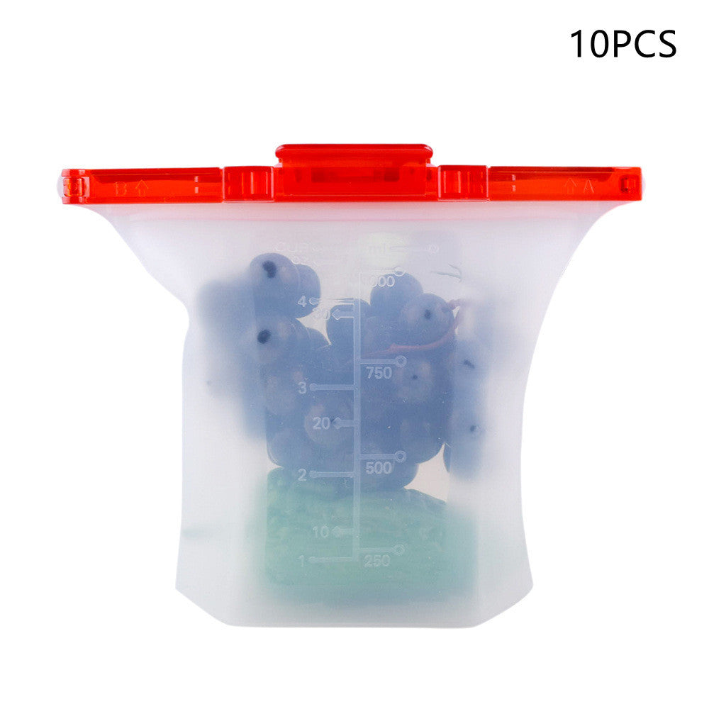 Clear silicone bag with red lid containing blue ice cubes, labeled '10PCS'