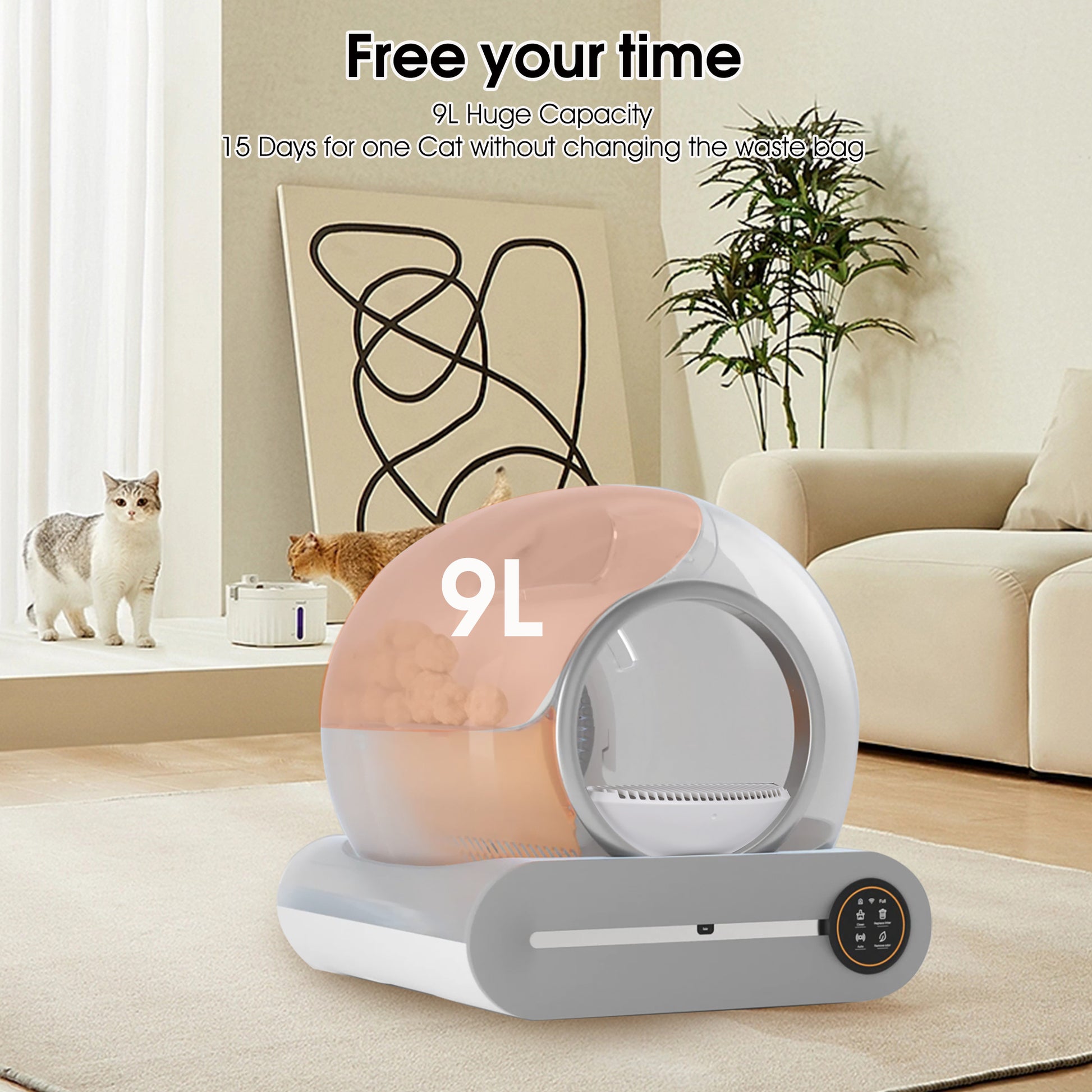 Free your time with Self-cleaning automatic cat litter box with app control, odor removal, and safety sensors for multiple cats