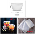 Silicone food storage bags with measurements and images of food inside; Microwave and freezer safe silicone fresh-keeping bags