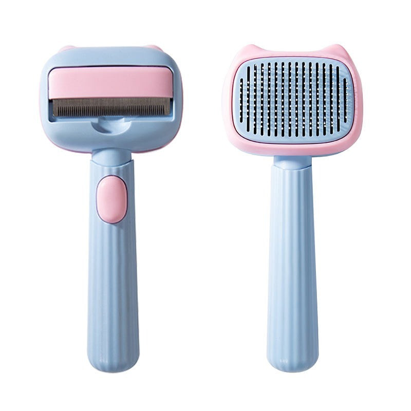 Two grooming tools with pink and blue handles on a white background