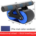 Closeup look for Automatic rebound ab roller in blue with comfort grip handles