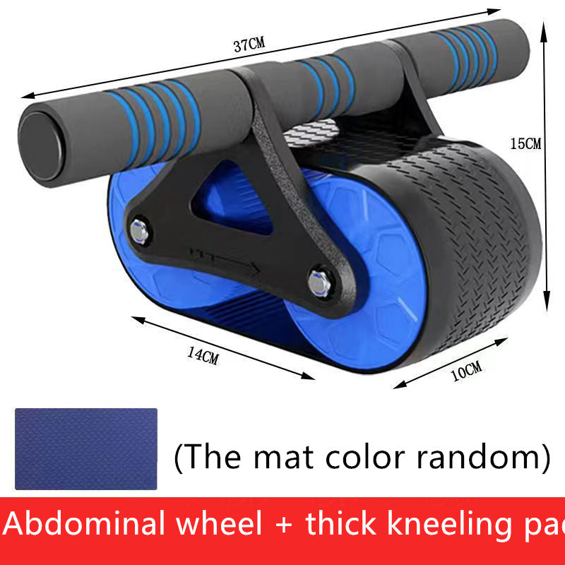 Closeup look for Automatic rebound ab roller in blue with comfort grip handles