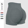 Gray athletic shorts on a white background with color swatches below