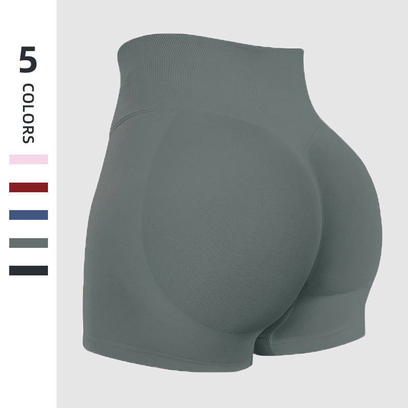 Gray athletic shorts on a white background with color swatches below