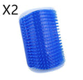 Blue self pet grooming brush with clear handle on a white background
