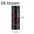 Black hair building fiber can with pink logo and measurements on a white background