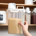 Stackable PE containers holding grains and dry nuts in a pantry setup