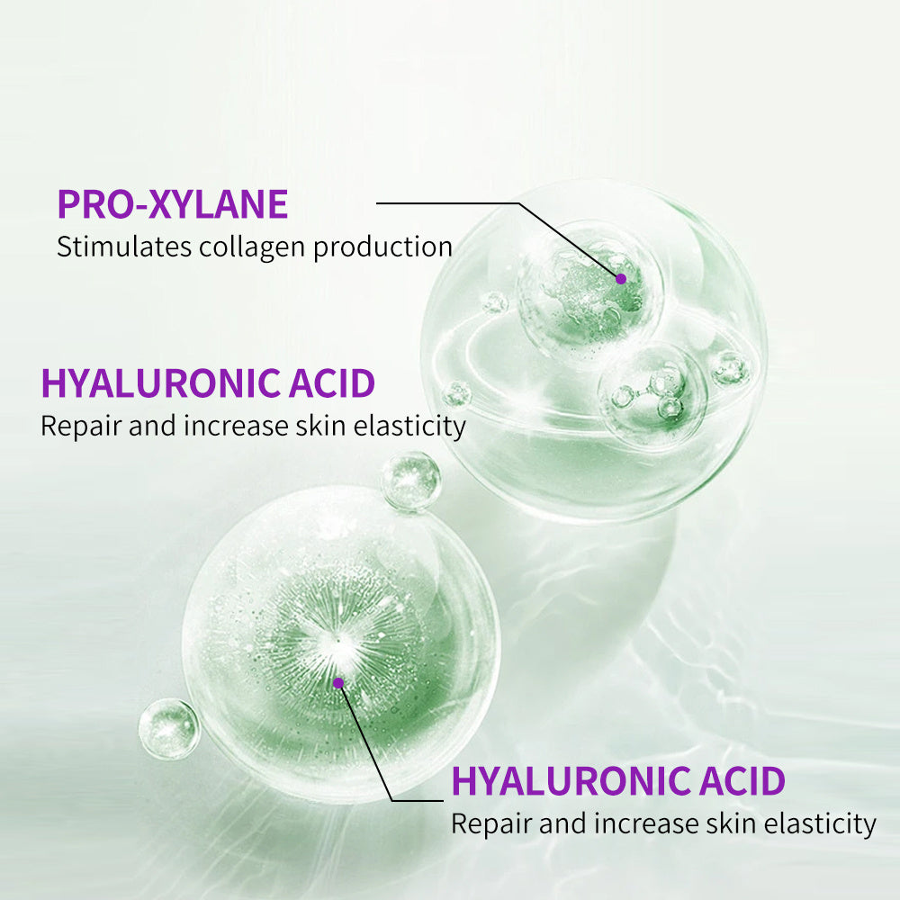Illustration of Pro-Xyline and hyaluronic acid molecules with text explaining their functions