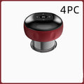 Red and black electronic device with digital display on a white background
