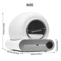 Compact Size Description of Self-cleaning automatic cat litter box with app control, odor removal, and safety sensors for multiple cats