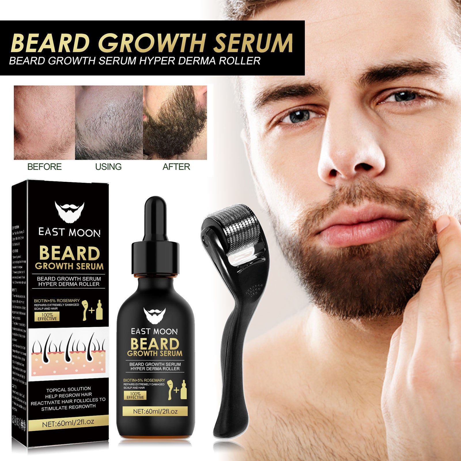 Facial beard growth oil with rosemary and collagen