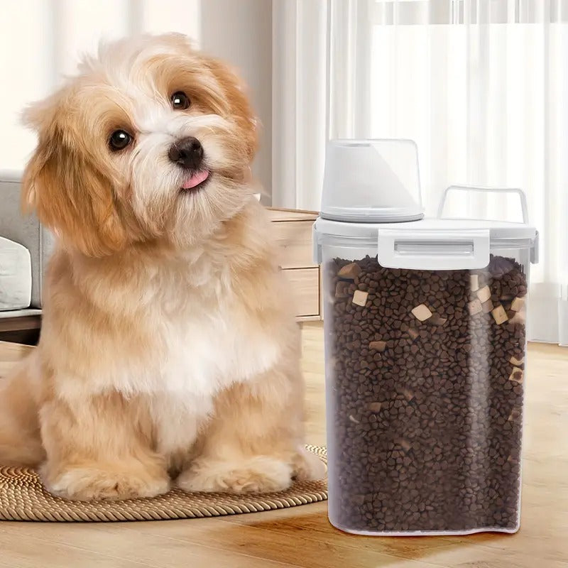 Rectangular sealed food container filled with rice, placed on a kitchen counter