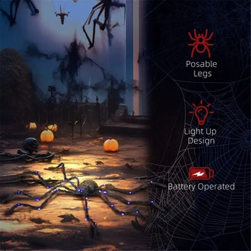 Oversized Halloween spider with purple glowing legs