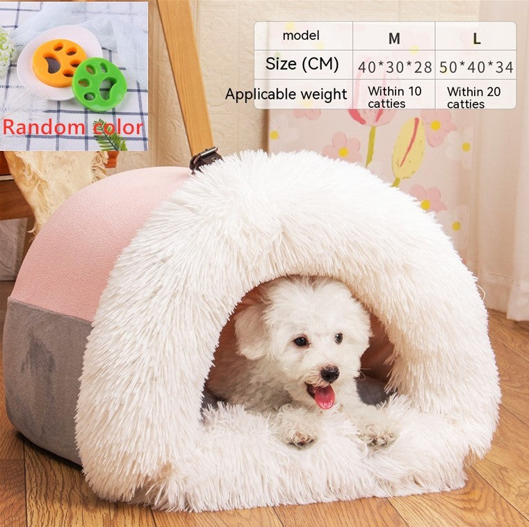 Portable pet nest bed for cats and dogs in pink color with size dimension