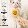 Cat being groomed with a pet grooming brush held by a hand, with features highlighted on the left