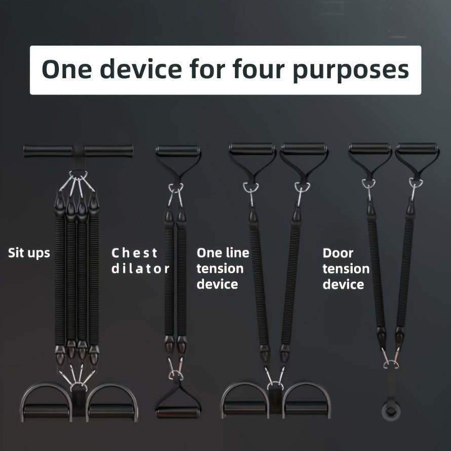 Adjustable resistance bands with foot pedals and handles
