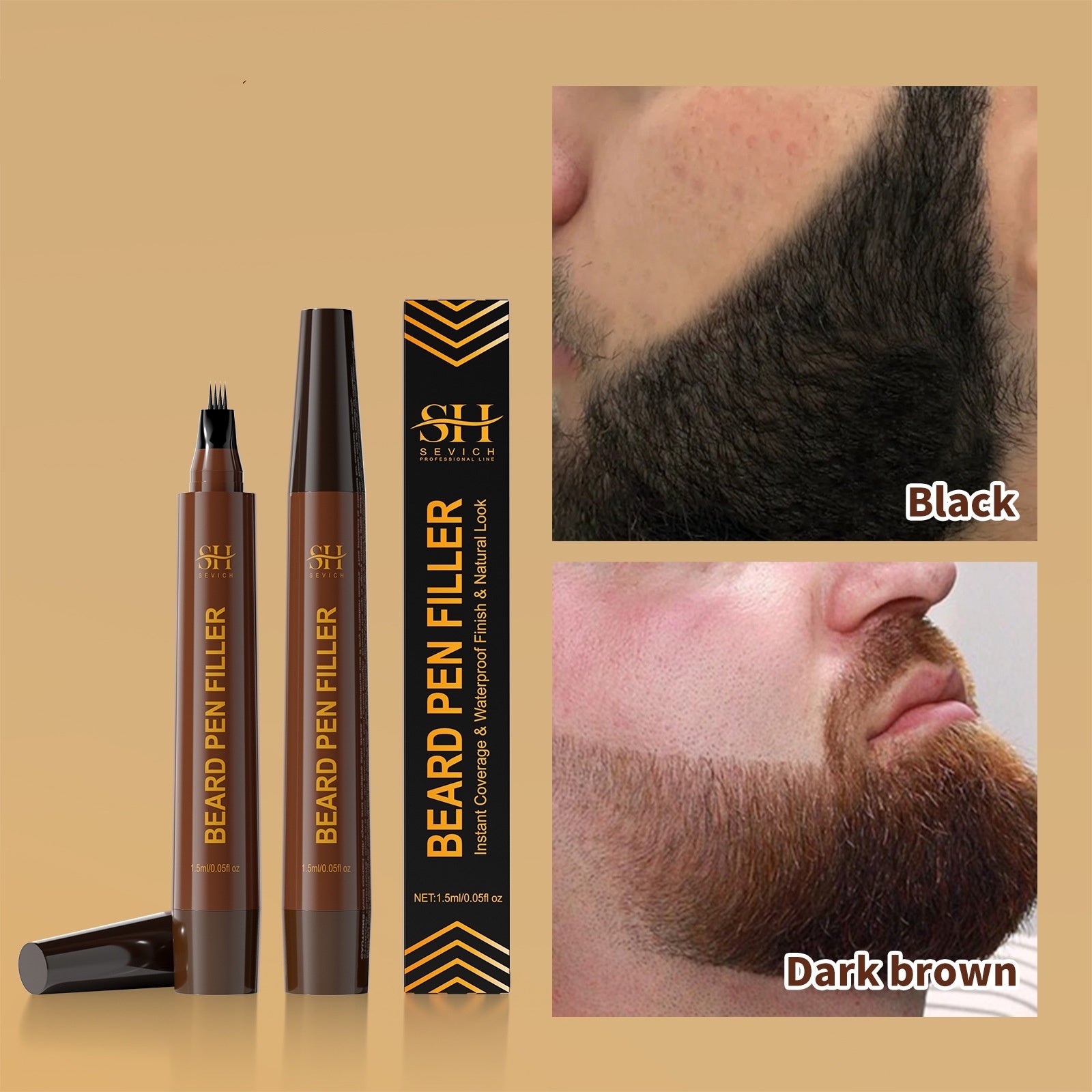 Black and Brown beard and eyebrow filler makeup pen
