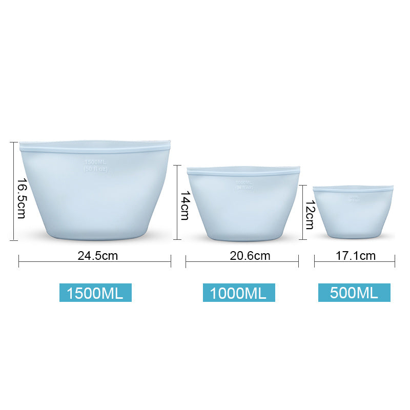 Reusable silicone food storage bags set of 3 - Blue