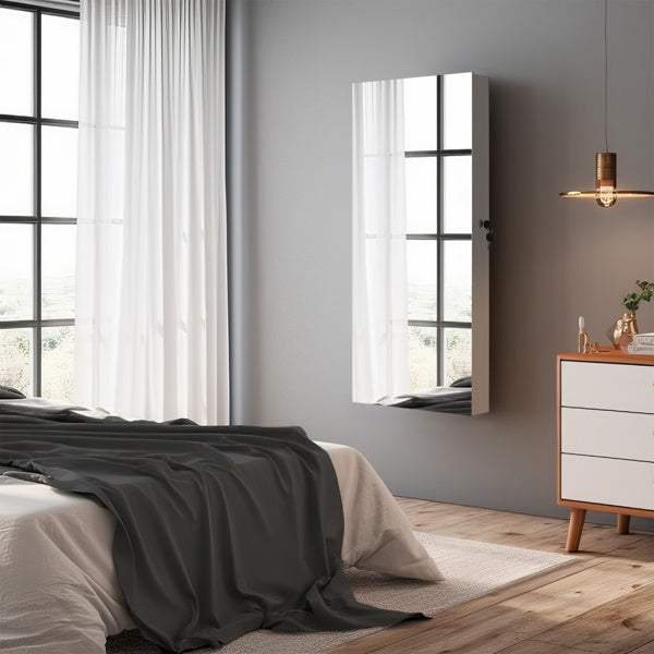 Wall-mounted full-length mirror cabinet with open storage compartments
