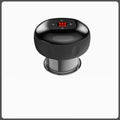 Black electronic device with digital display on a white background